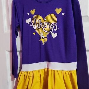 Kids Purple and Yellow Vikings Long Sleeve Dress - Team Graphic
